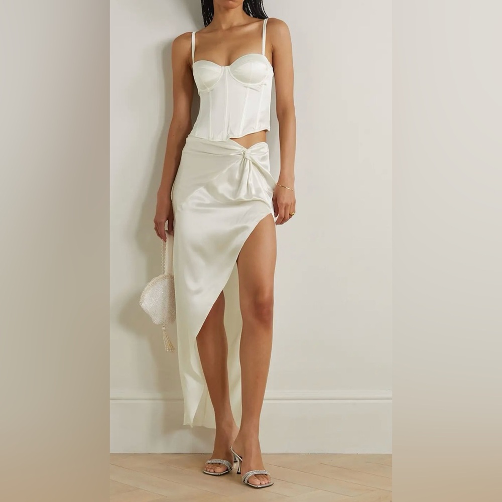 Fleur du Mal Ivory Wrap-effect Silk-blend Satin Maxi Skirt